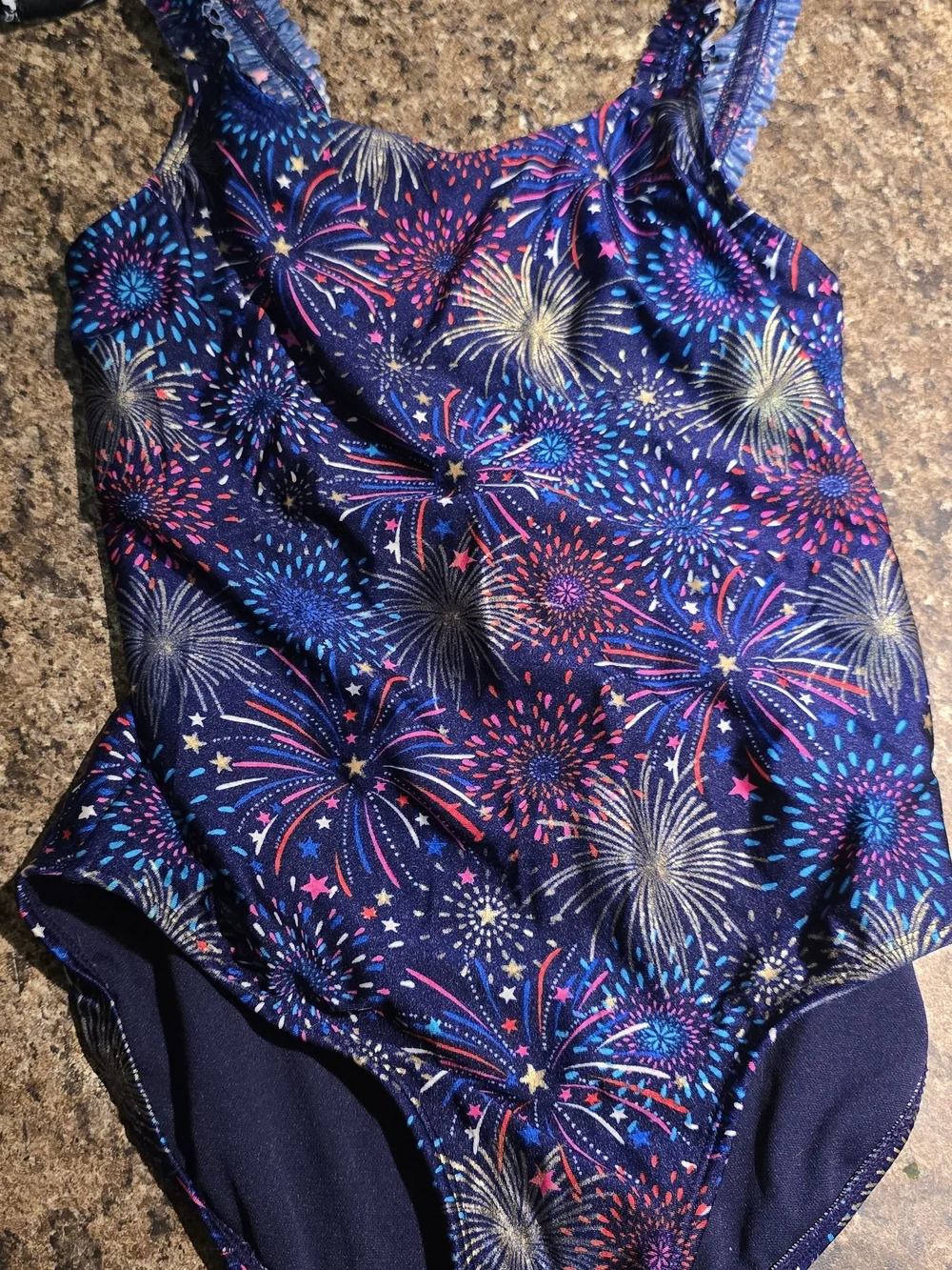 Cat & Jack Navy Girls' Firework-Print Ruffle One-Piece Swimsuit Size 10/12